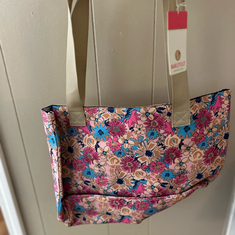 Floral Canvas Tote Bag - Pink and Blue